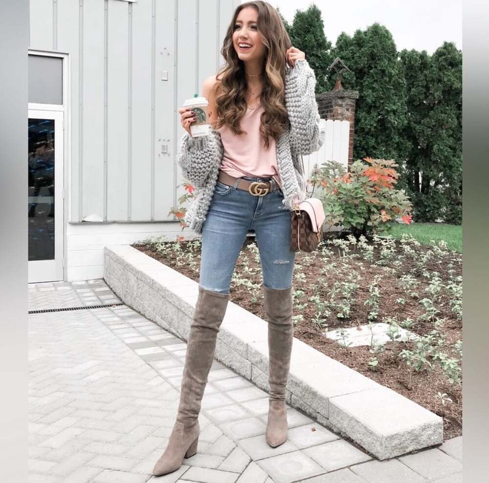 Carina Taupe Over The Knee Suede Leather Boots